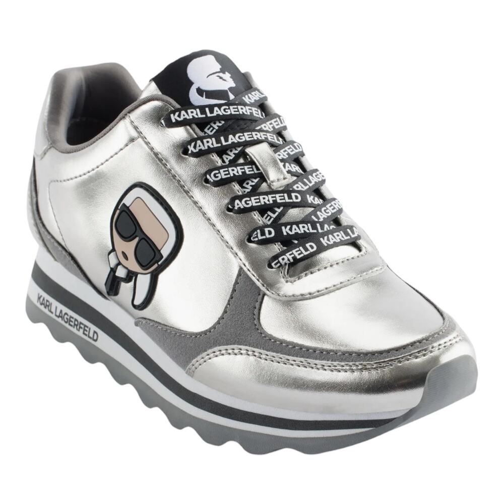 Karl Lagerfeld Silver Metallic Logo Accent Sneakers